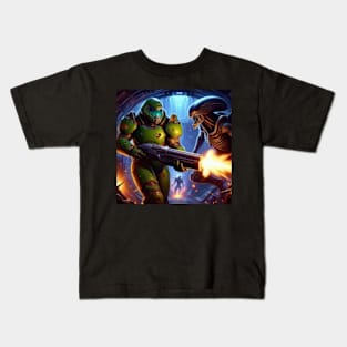 Doom Guy vs Xenomorphs Kids T-Shirt